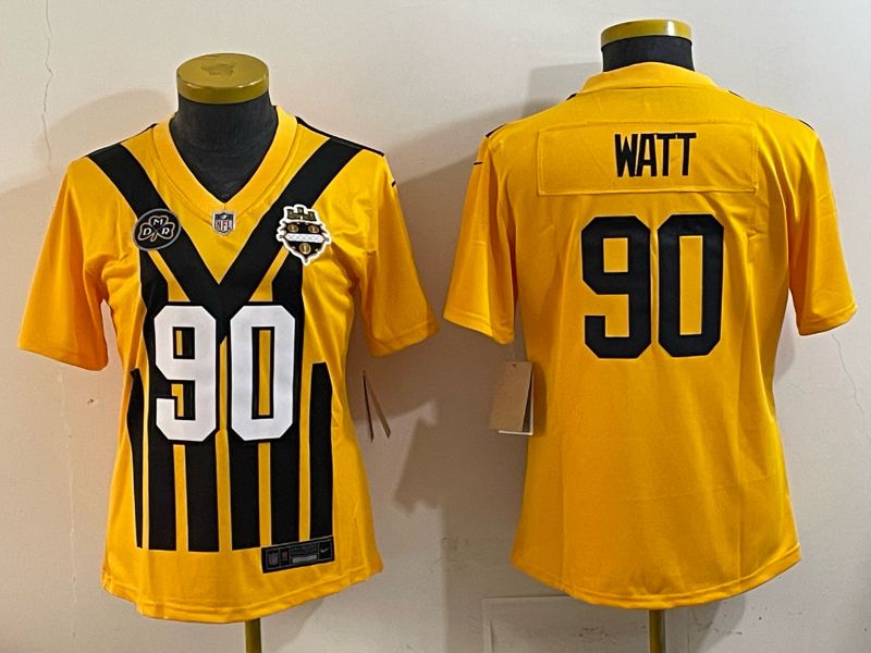 Women 2025 Nike Pittsburgh Steelers #90 Watt Yellow Limited NFL Jersey style 041